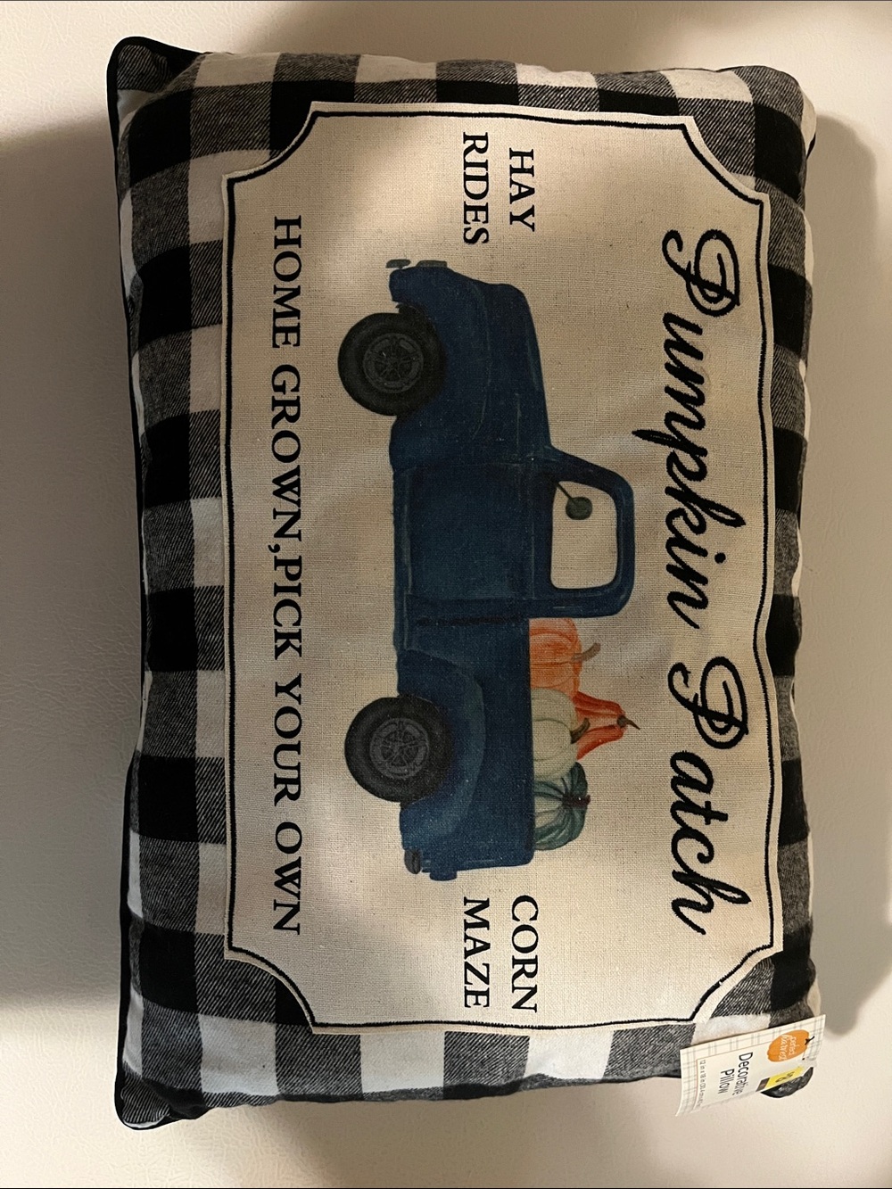 Pumpkin Patch Decorative Throw Pillow - Blue Truck